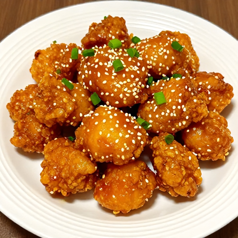 Orange chicken served on a plate with steamed rice