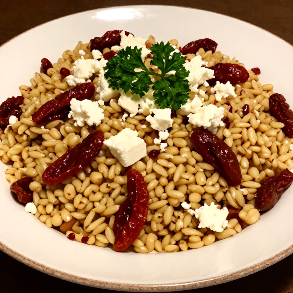 Plated Orzo Salad with Sun-Dried Tomatoes and Feta