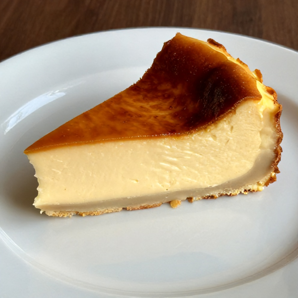 Perfectly sliced creamy Burnt Basque Cheesecake