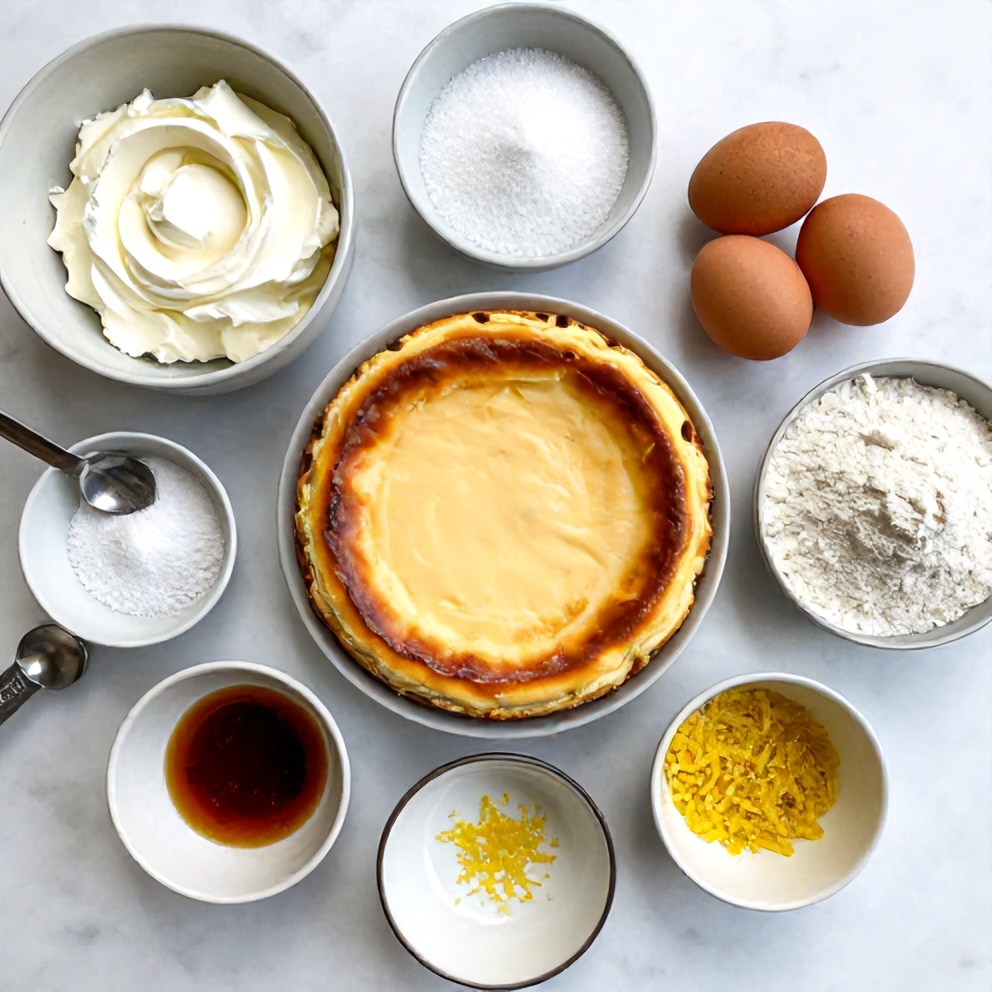 Raw ingredients for creamy Burnt Basque Cheesecake