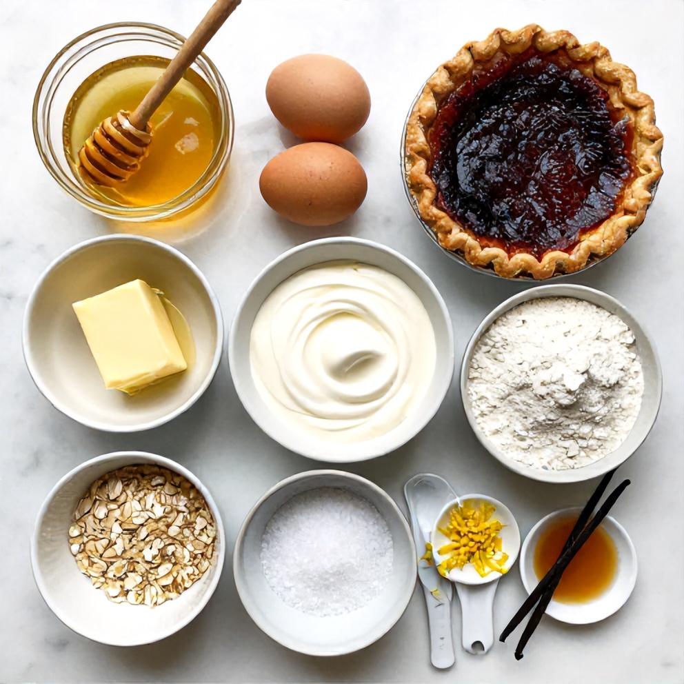 Raw ingredients for Burnt Honey Pie with Flaky Oat Crust
