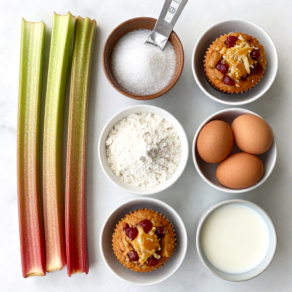 Raw ingredients for Caramelized Rhubarb Muffins