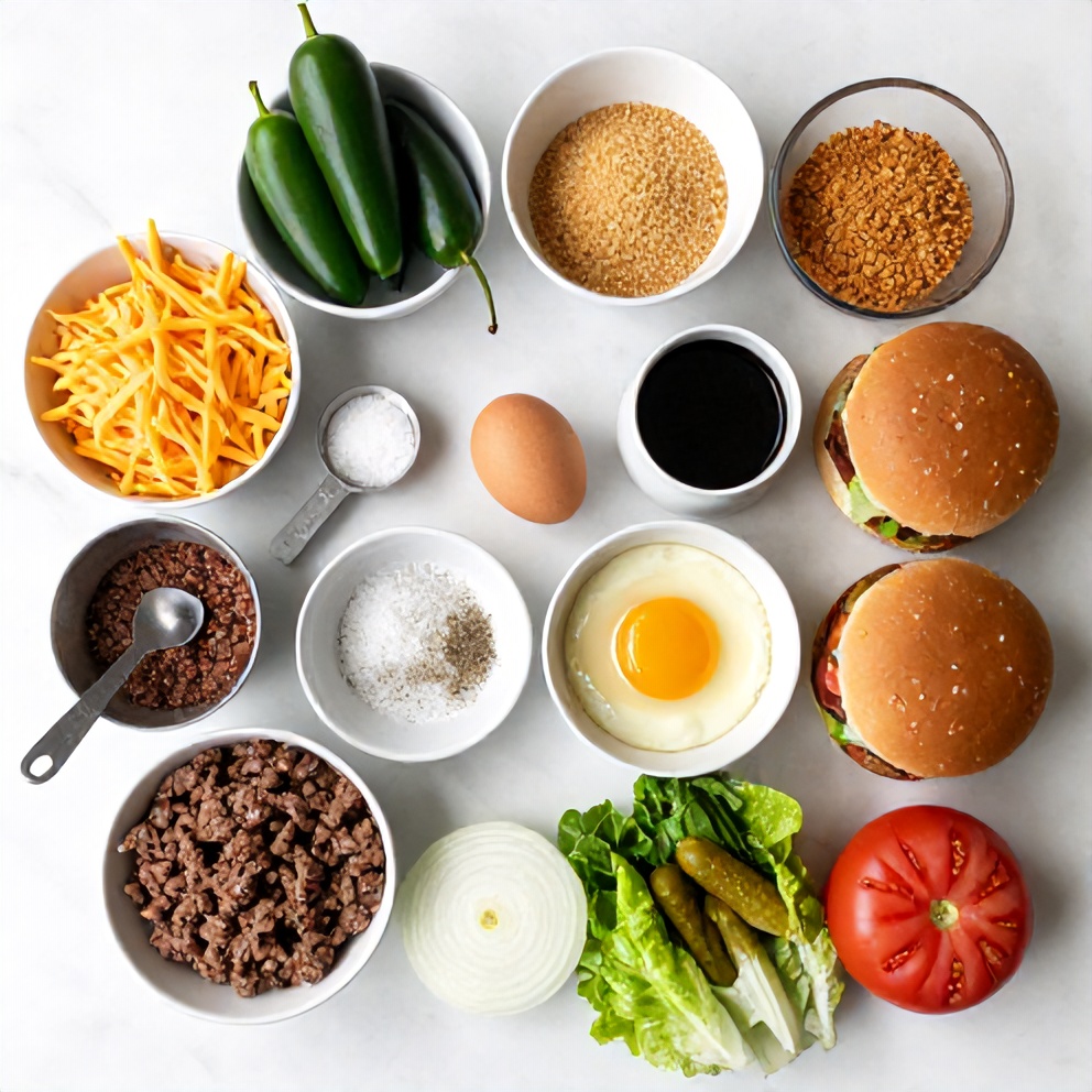 Raw ingredients for Cheddar Jalapeño Burgers