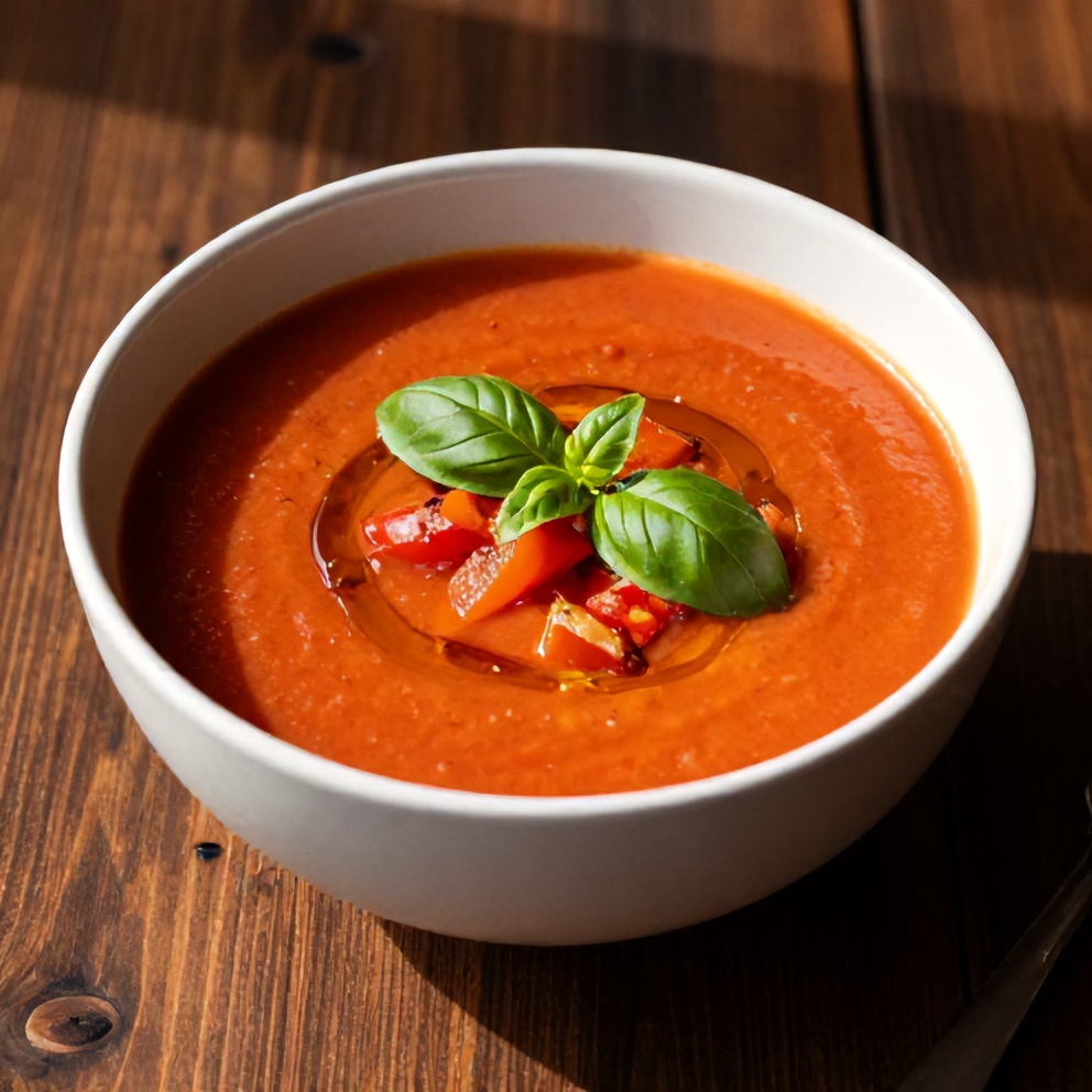Chilled Mediterranean Tomato and Roasted Pepper Soup