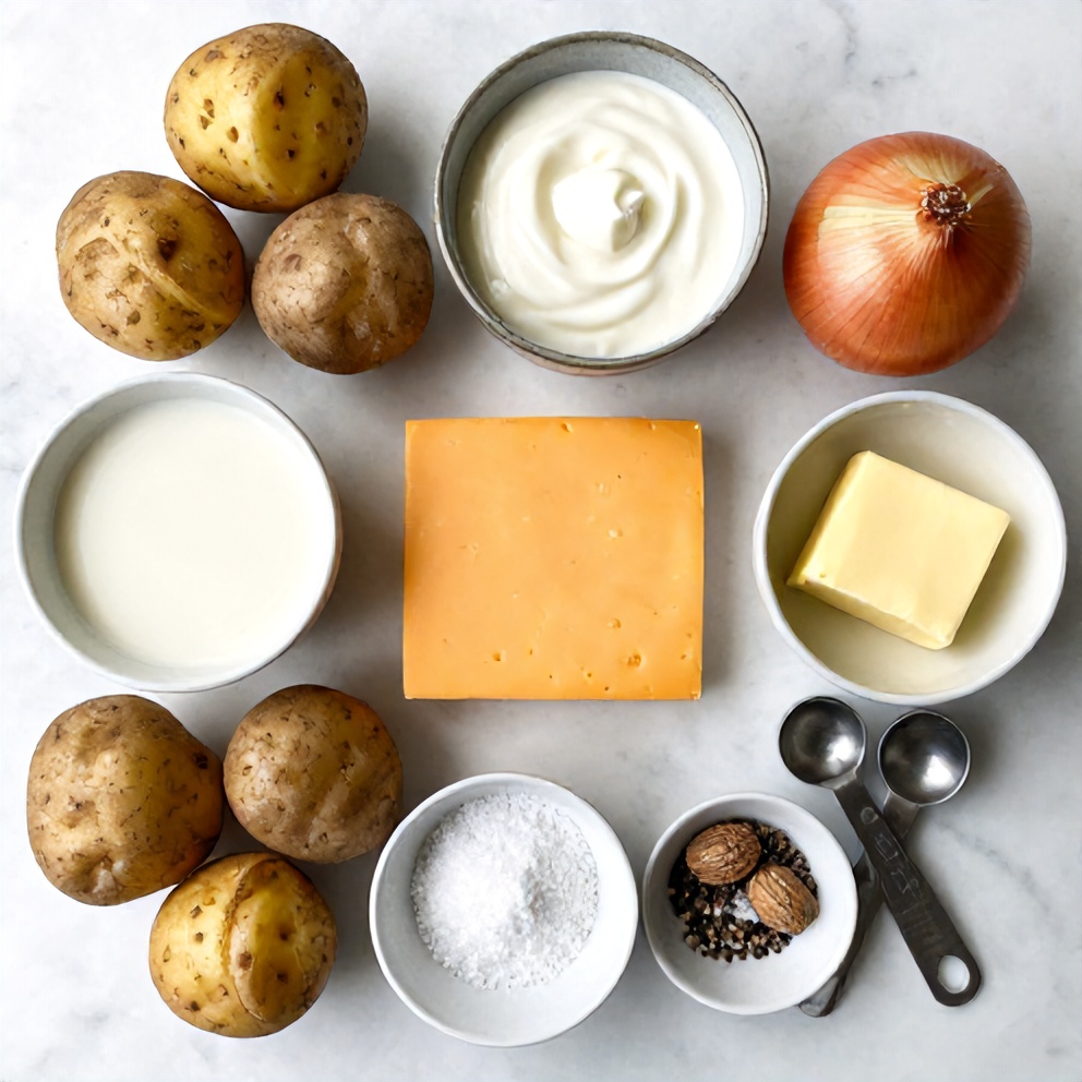 Raw ingredients for classic scalloped potatoes