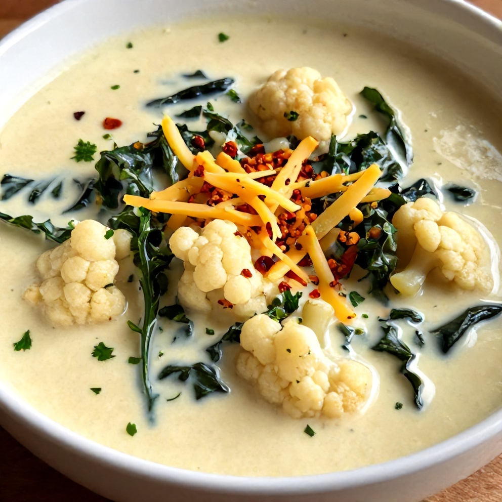 Creamy Cauliflower Sausage Kale Soup