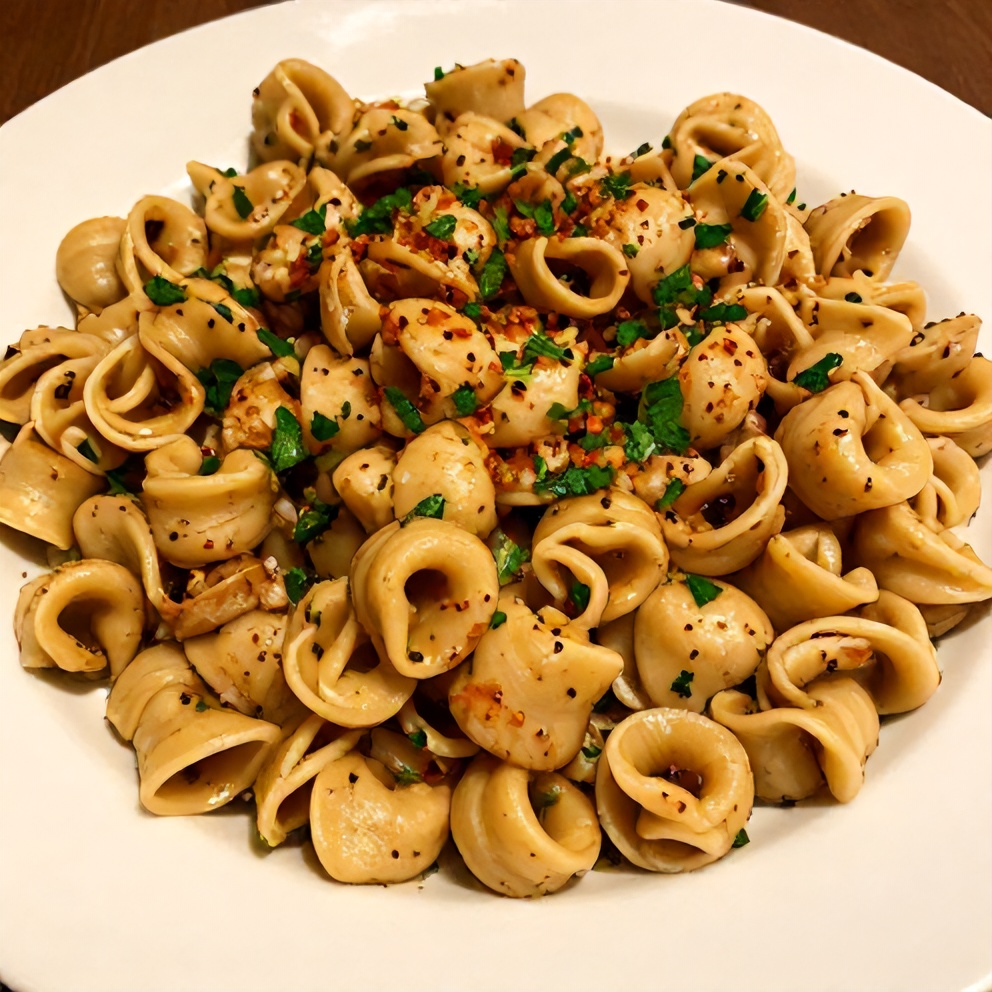 Plated Crockpot Chicken Tortellini with fresh parsley