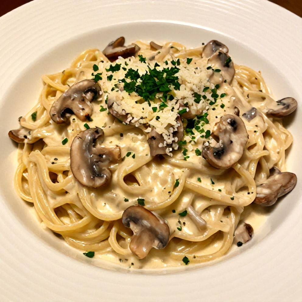 Plated Creamy Gorgonzola Truffle Mushroom Sauce for Pasta