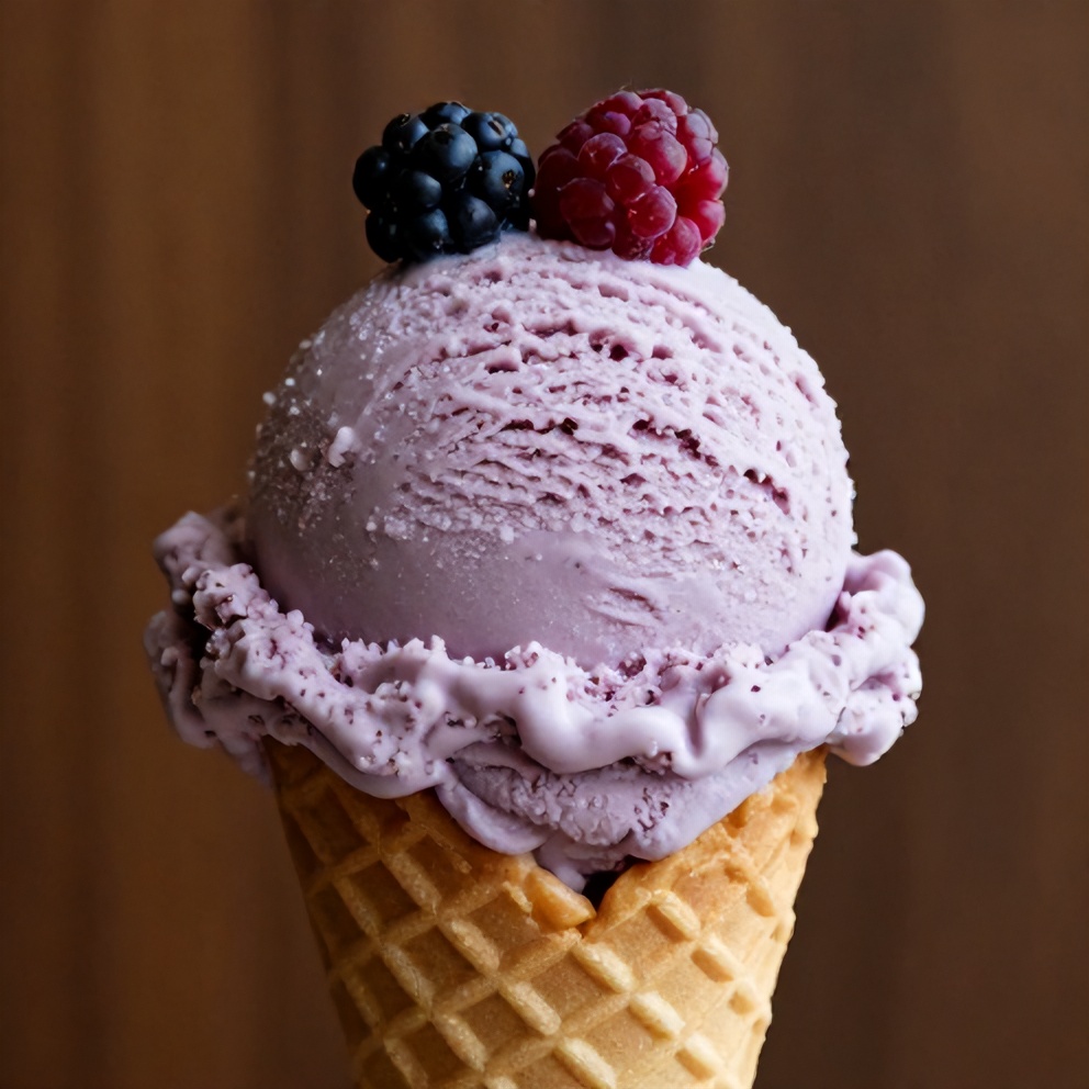 Honey lavender ice cream scoop on a cone