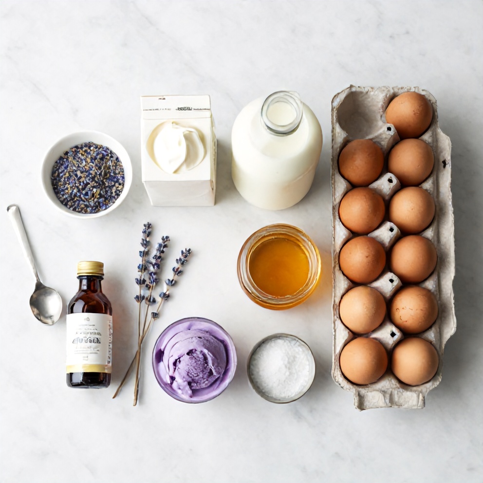Raw Ingredients for Honey Lavender Ice Cream