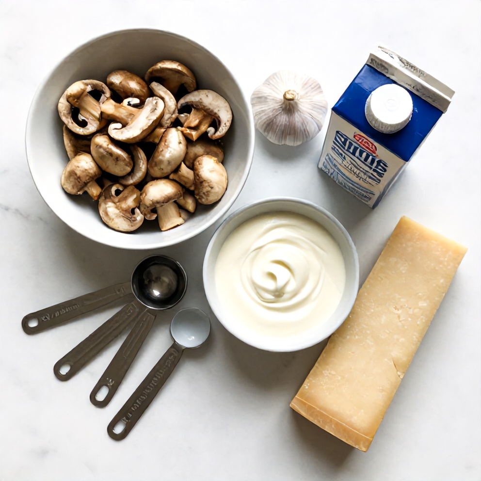 Raw ingredients for Italian Mushroom Carbonara