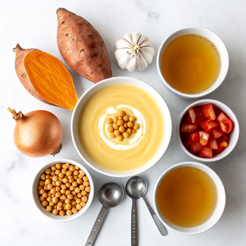 Ingredients for Creamy Moroccan Sweet Potato Soup with Chickpeas