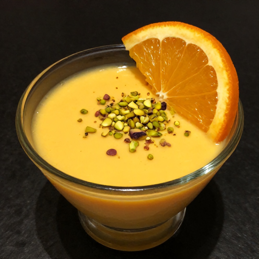 Plated Creamy Orange Blossom Semolina Pudding with Pistachios