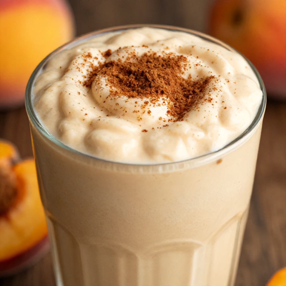 Peach Protein Shake with a sprinkle of cinnamon