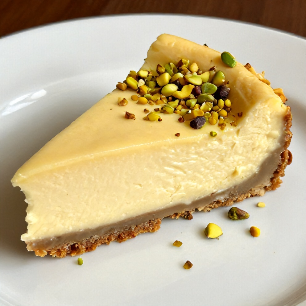 Sliced Pistachio Cheesecake on a Plate