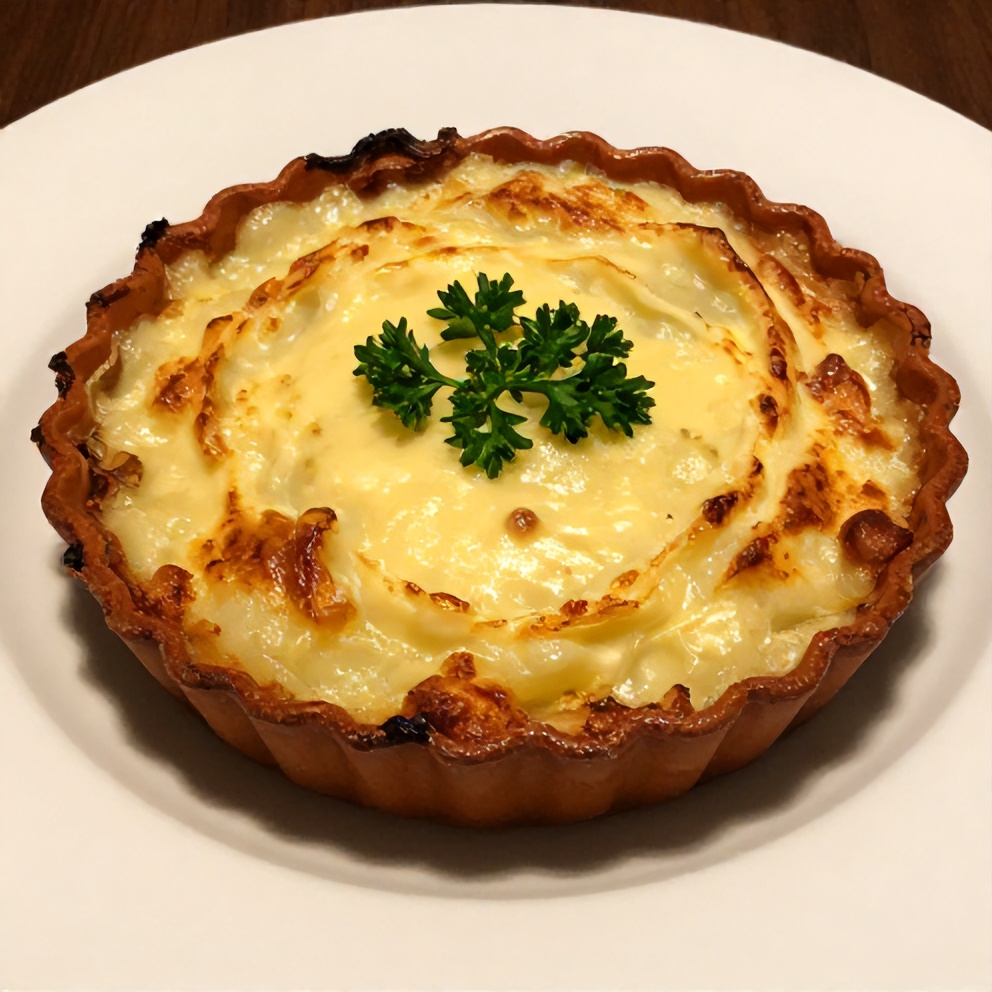 Plated serving of Creamy Potato Gratin with a sprinkle of fresh parsley