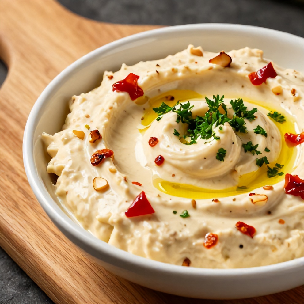 creamy roasted red pepper and garlic dip