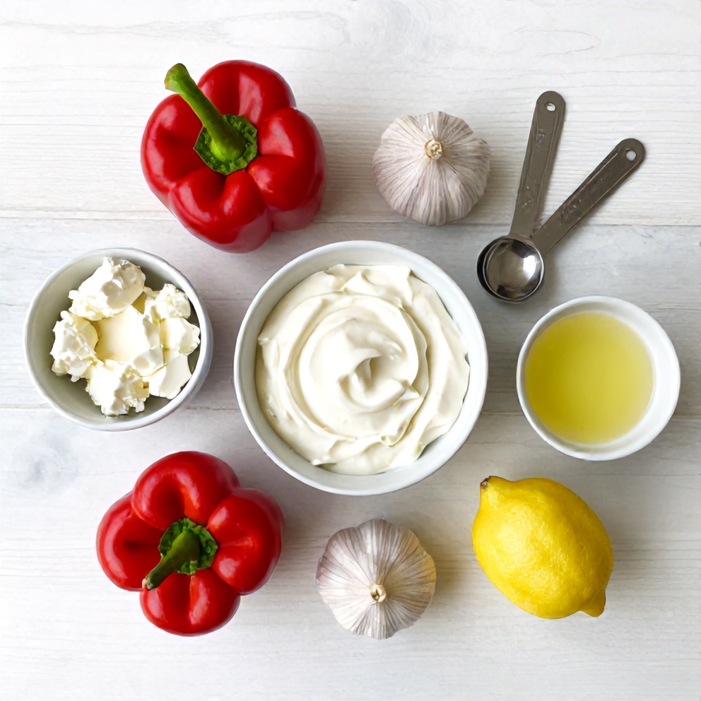 Ingredients for Creamy Roasted Red Pepper and Garlic Dip