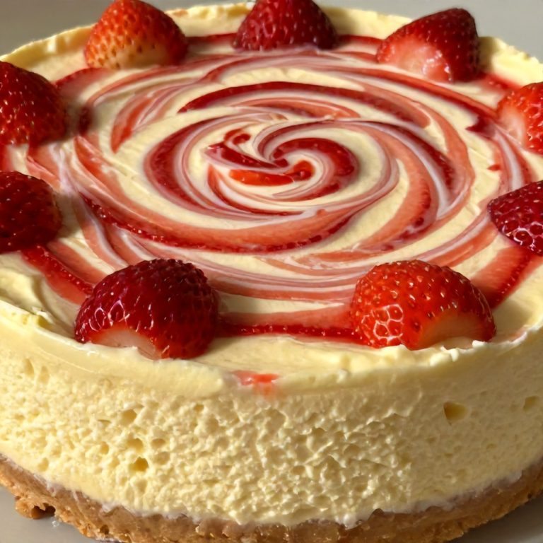 creamy strawberry swirl cheesecake