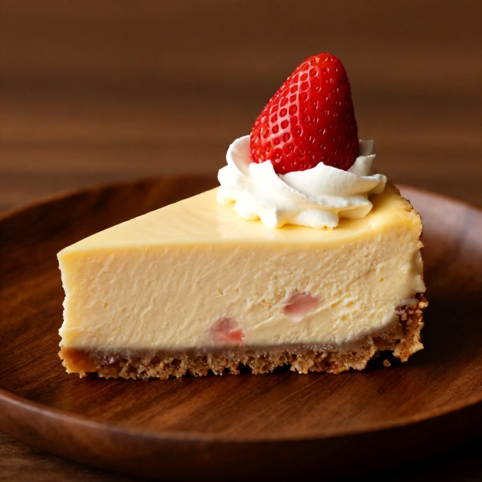 Sliced Creamy Strawberry Swirl Cheesecake