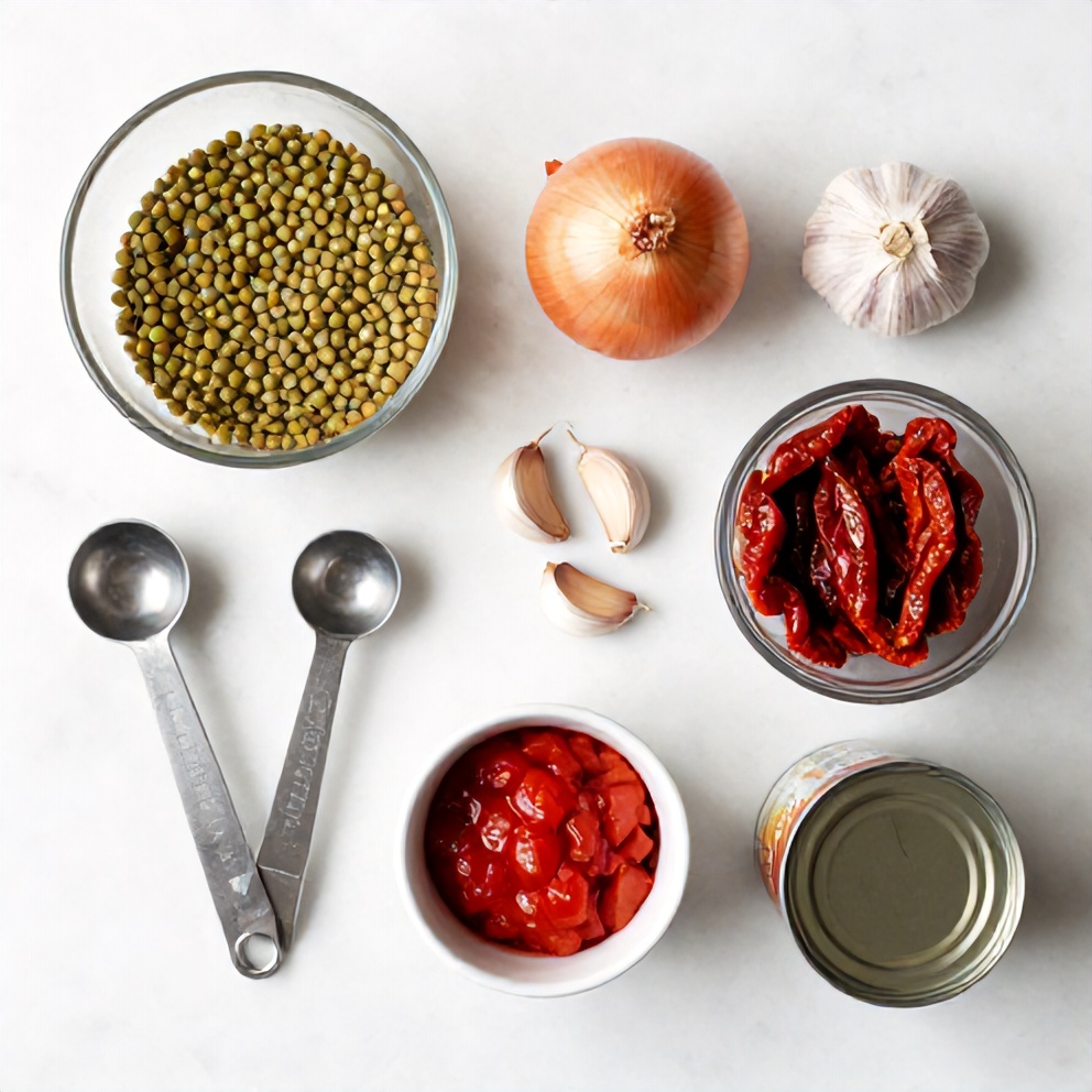 Raw ingredients for Creamy Sundried Tomato Lentils