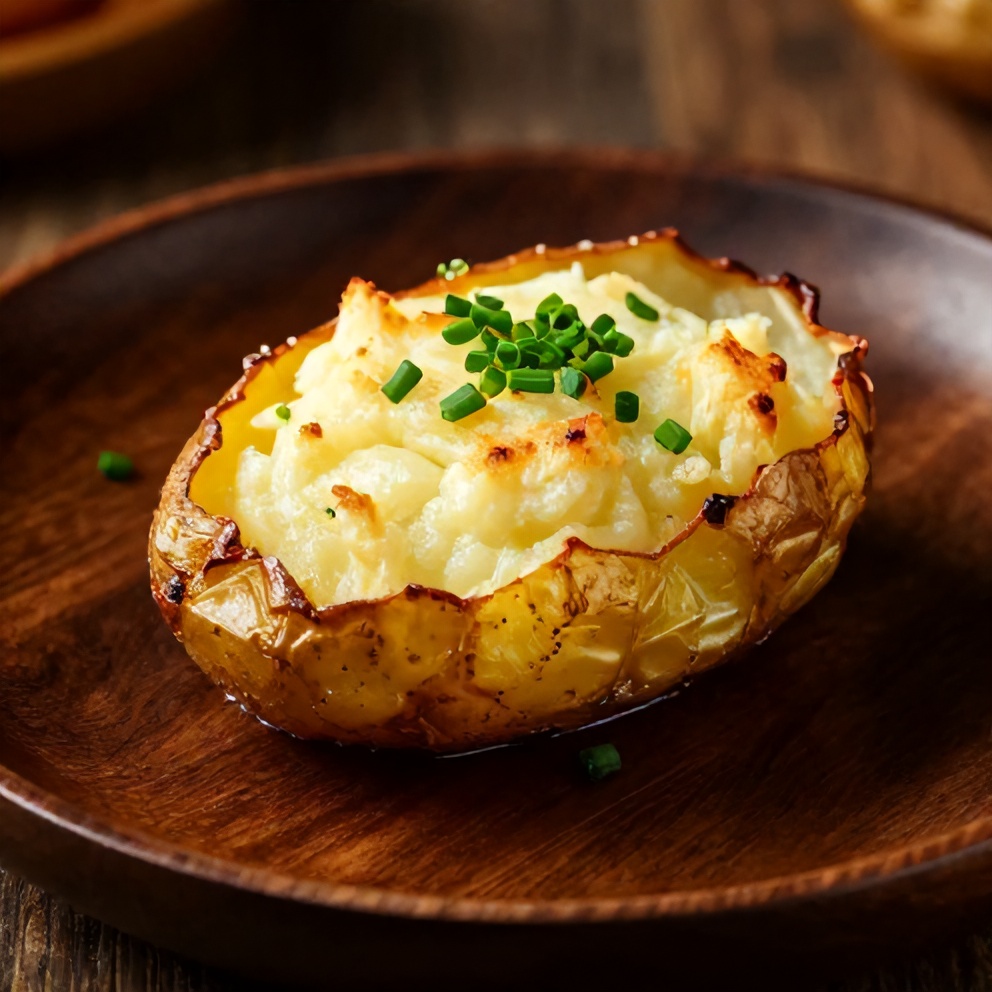 Plated Baked Potato Skins with Fresh Chives