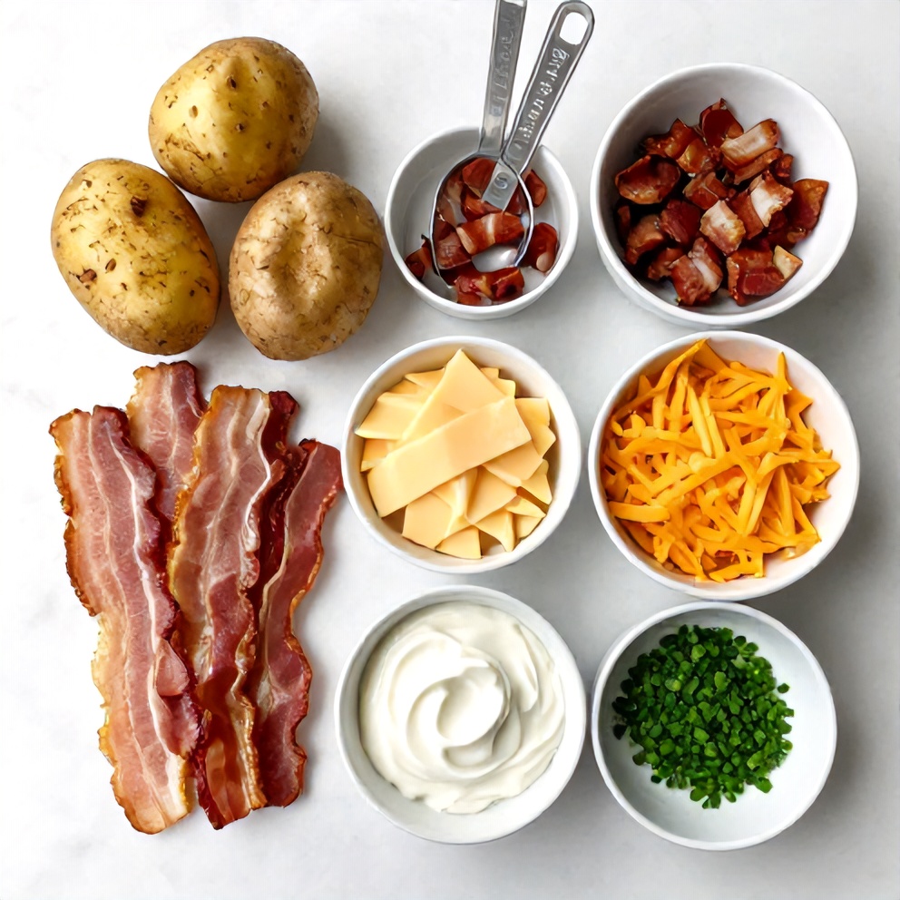 Raw ingredients for Crispy Cheesy Potato Skins with Bacon