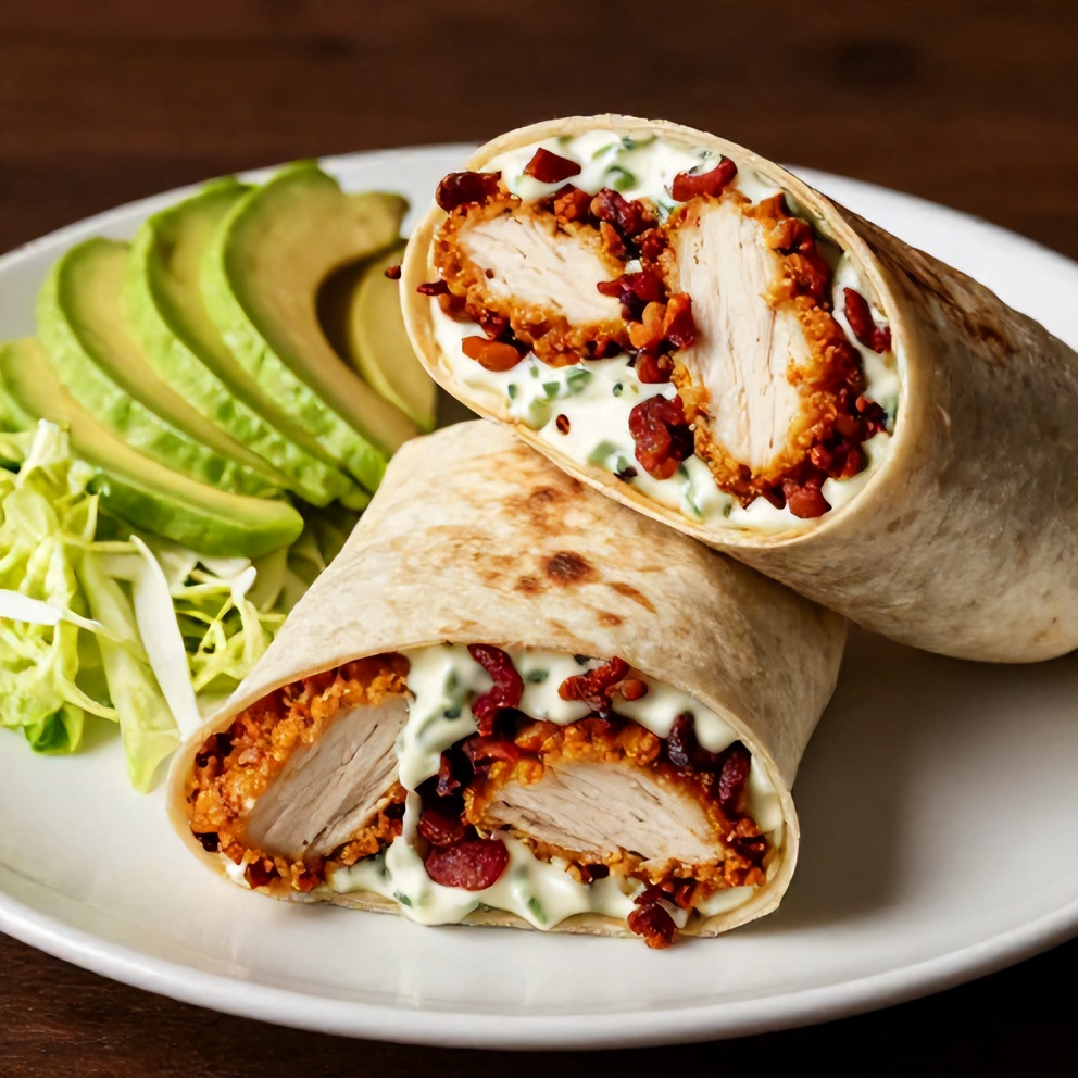 Crispy Chicken Bacon Ranch Wrap cut in half
