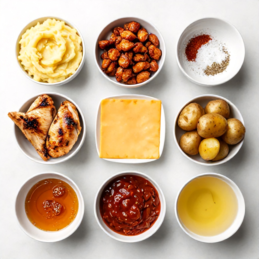 Raw ingredients for Crispy Chipotle Honey Chicken with Smoked Gouda Mashed Potatoes