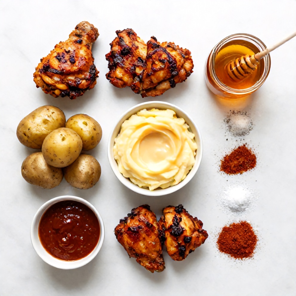 Raw Ingredients for Crispy Chipotle Honey Chicken Thighs with Gouda Mashed Potatoes