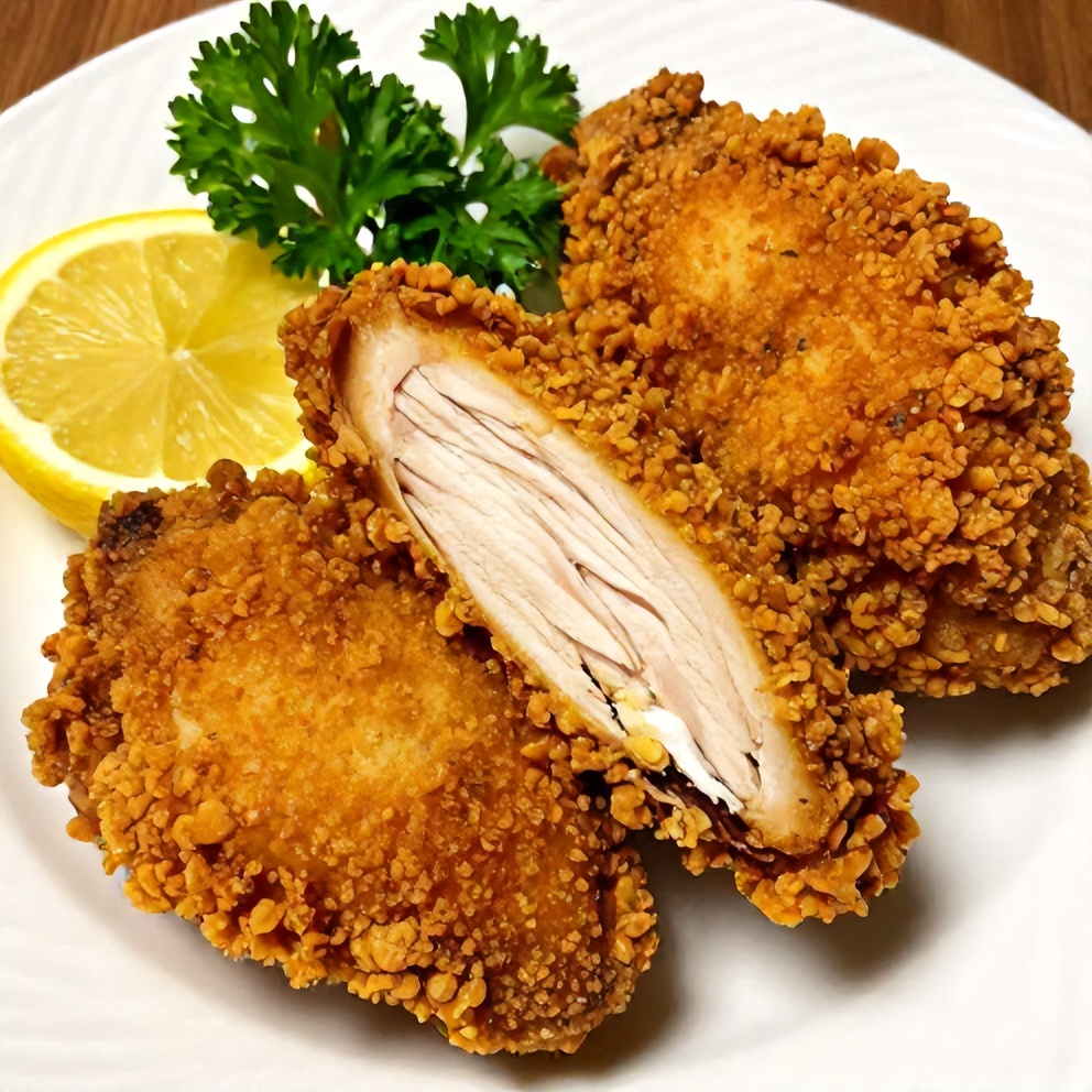 Crispy Dill Pickle Parmesan Chicken served with Easy Cherry Tomato Salad