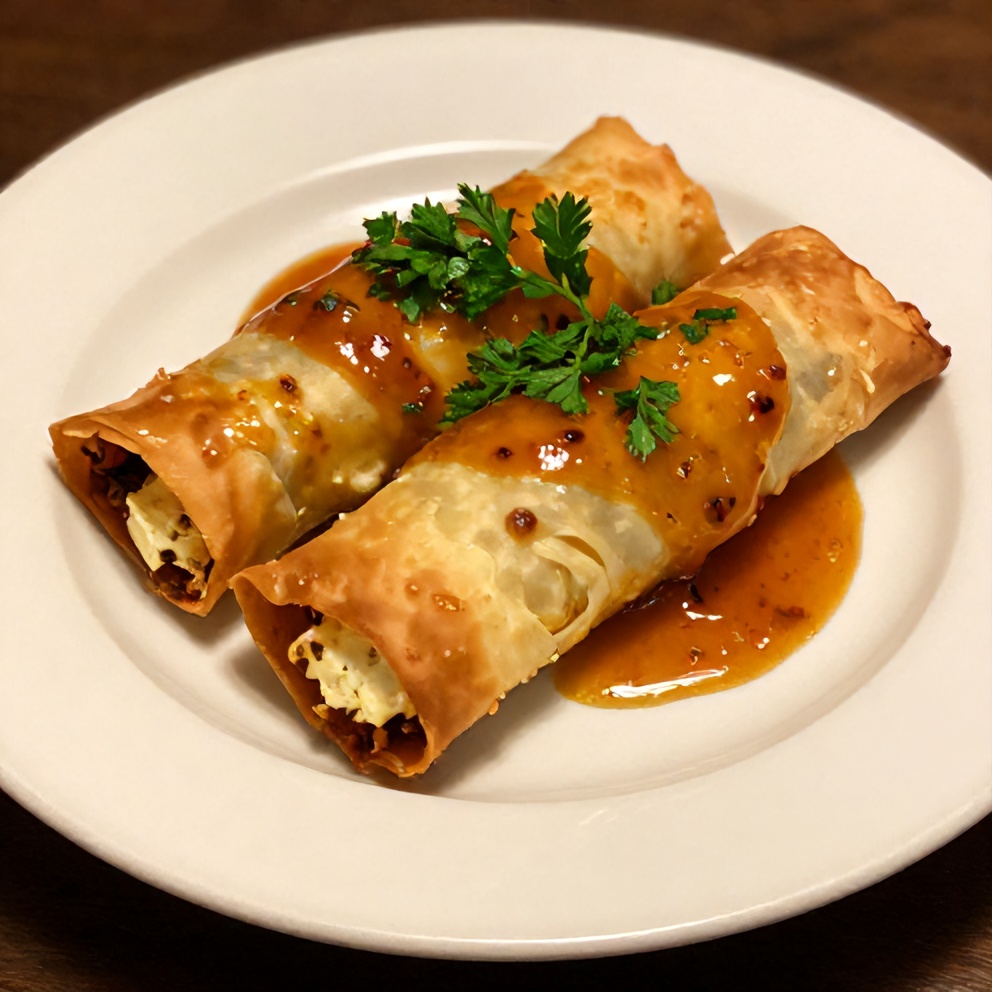 Crispy Feta Phyllo Rolls with Sweet Chili Honey Sauce