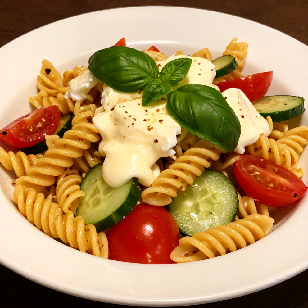 Plated Italian Pasta Salad with Mozzarella