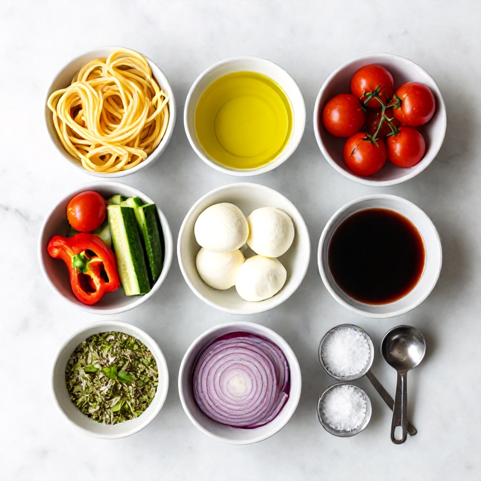 Raw ingredients for Italian Pasta Salad