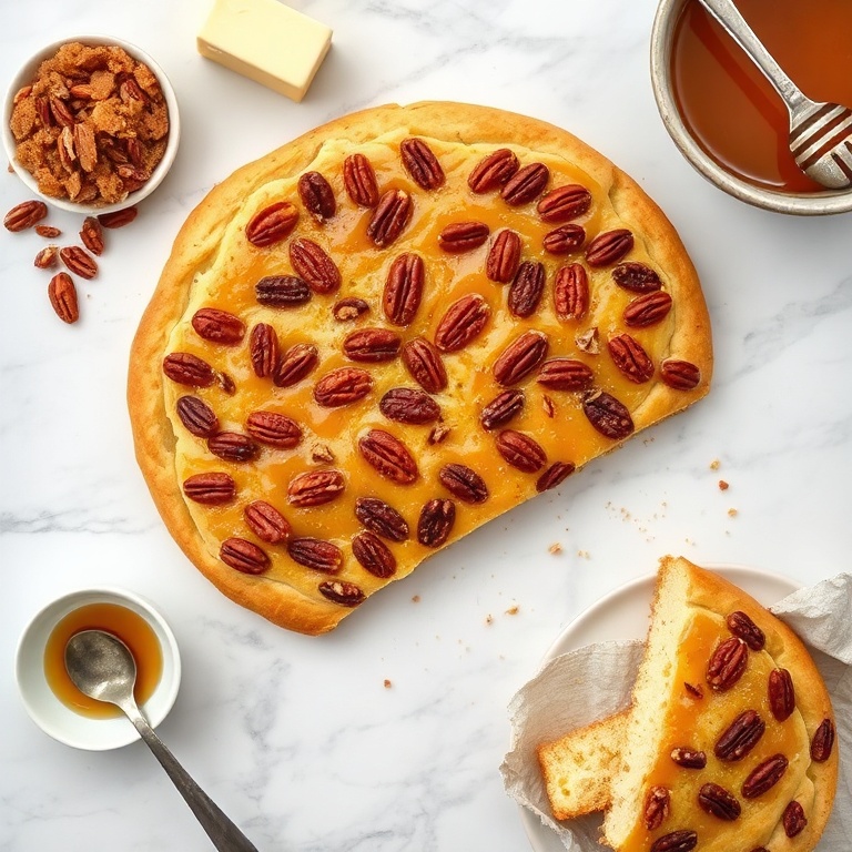 Crispy Pecan Focaccia with Caramelized Topping. Golden, gooey, and irresistible. Perfect for any meal.