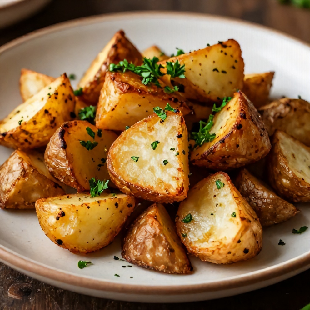 Plated Crispy Ranch Potatoes with fresh parsley