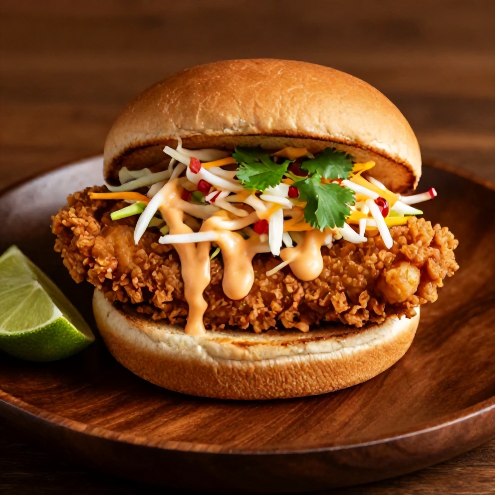 Plated Thai Fried Chicken Sandwich