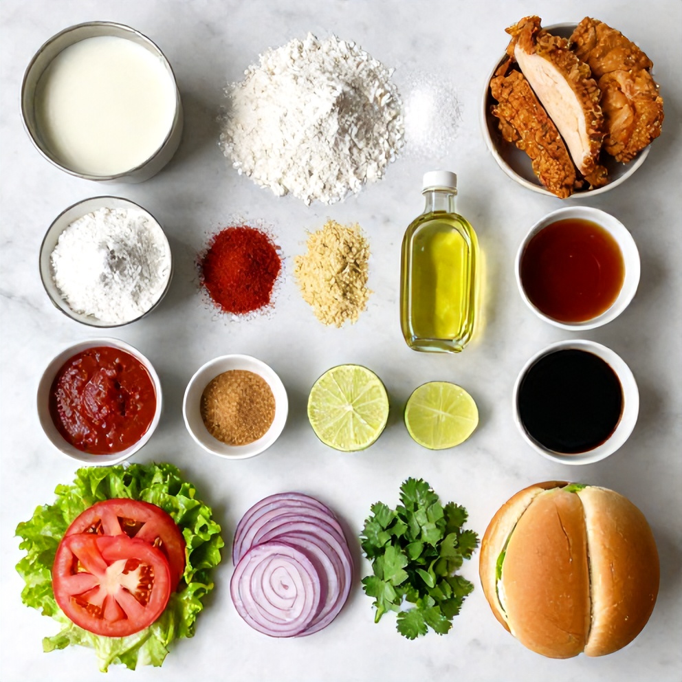 Raw ingredients for Thai Fried Chicken Sandwich