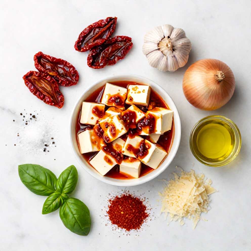 Raw Ingredients for Crispy Tofu Sun-Dried Tomato Sauce