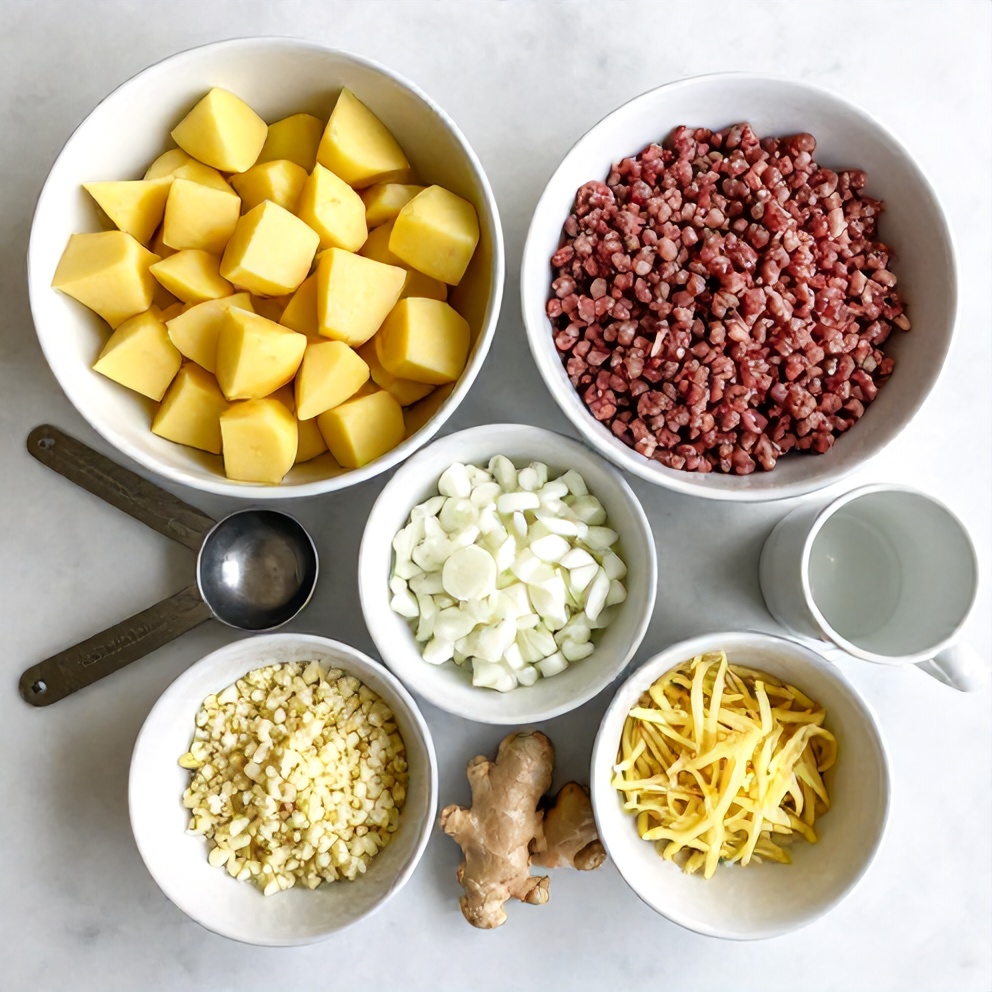 Raw ingredients for Aloo Keema
