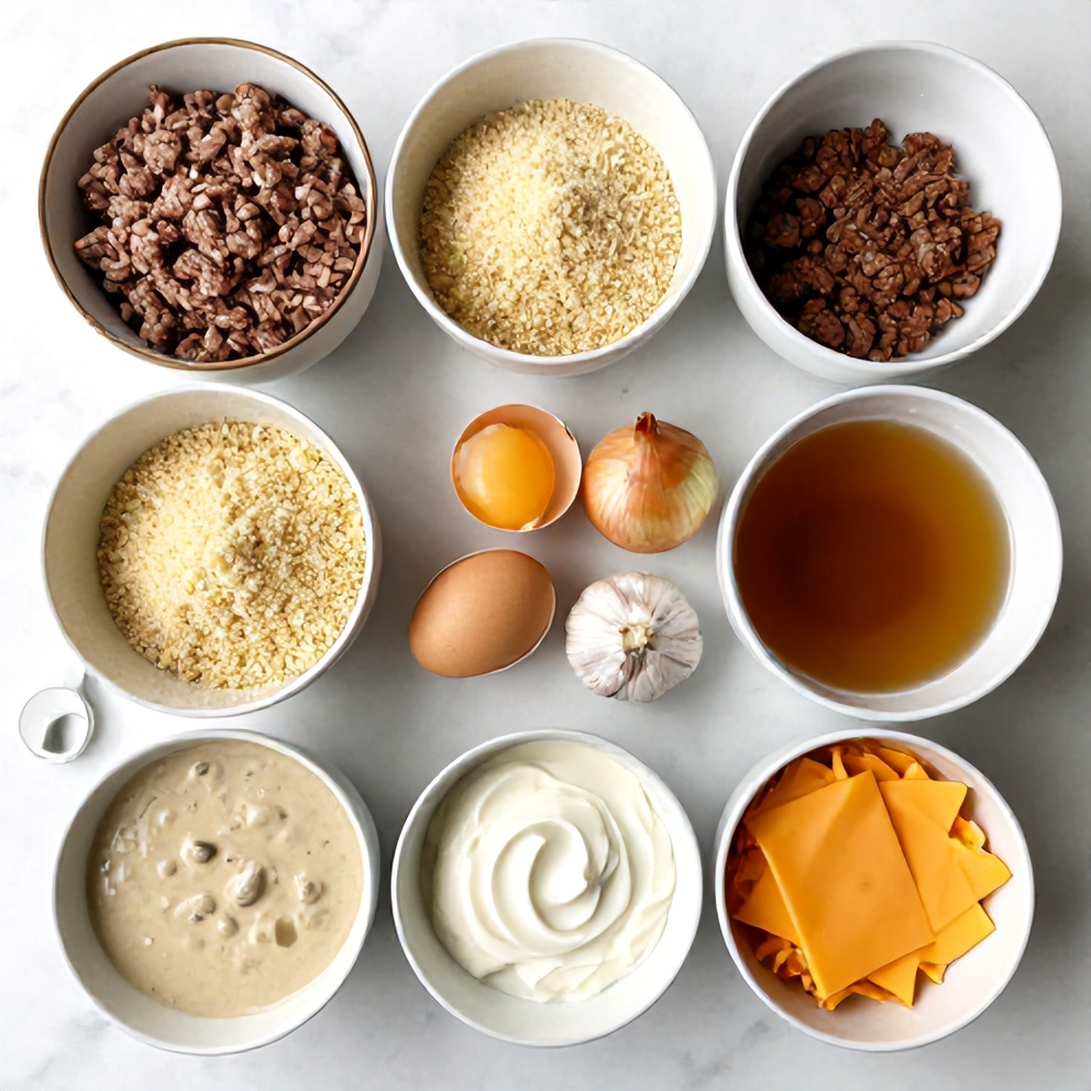 Raw ingredients for Amish hamburger steak bake
