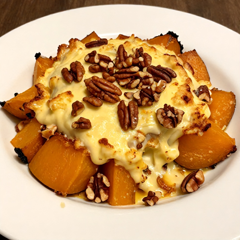 Apple Butternut Squash Casserole on a Serving Dish