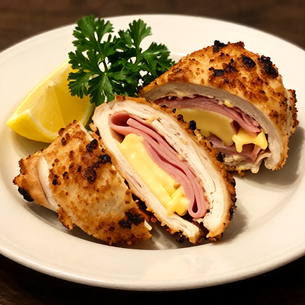 Plated Serving of Baked Chicken Roll Ups