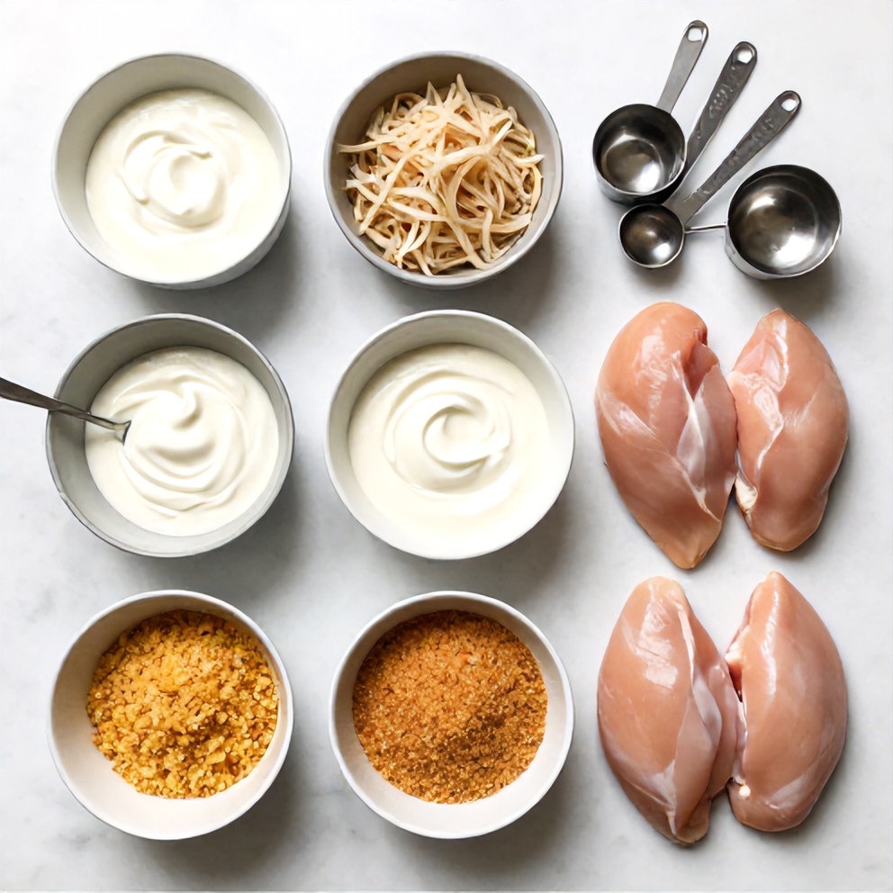 Raw ingredients for baked sour cream and onion chicken
