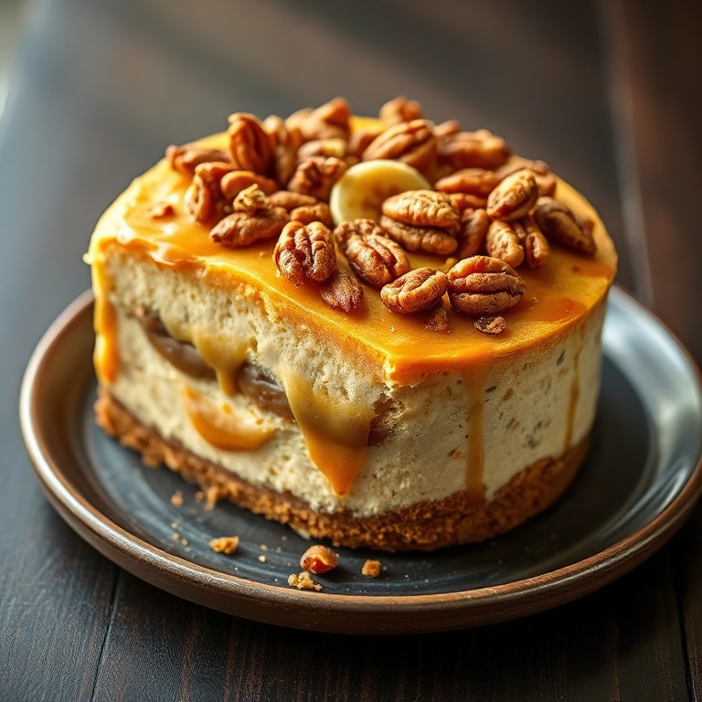 easy banana caramel nut cheesecake