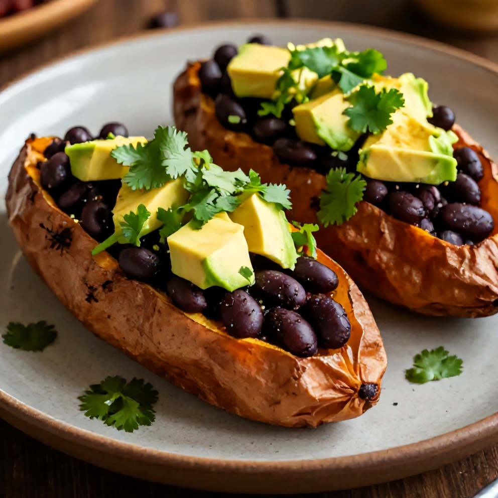 Black Bean Stuffed Sweet Potatoes ready to serve