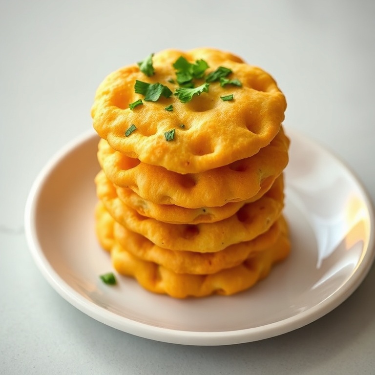 One serving of cheesy garlic Ritz Bits garnished with chopped parsley on a small white plate, close-up of crispy crackers and oozing cheese.