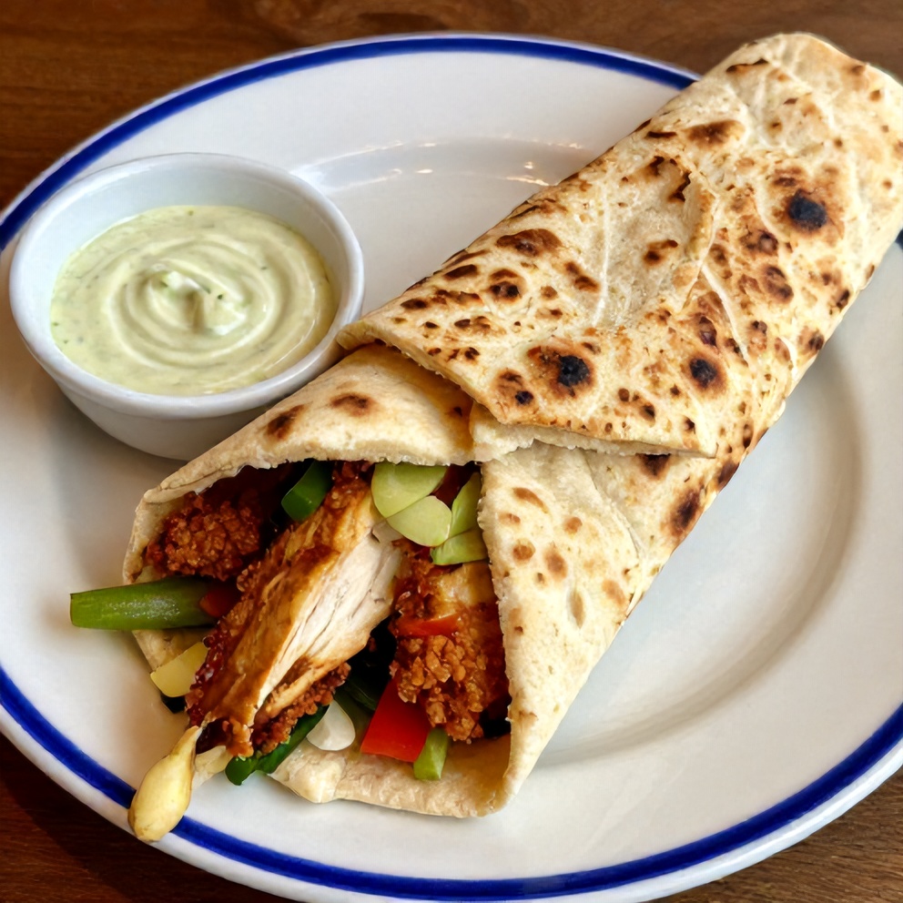 Chicken Shawarma served on a plate with pita bread