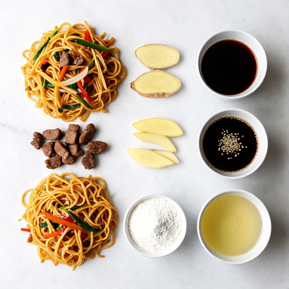 Chow Mein Ingredients Flat Lay