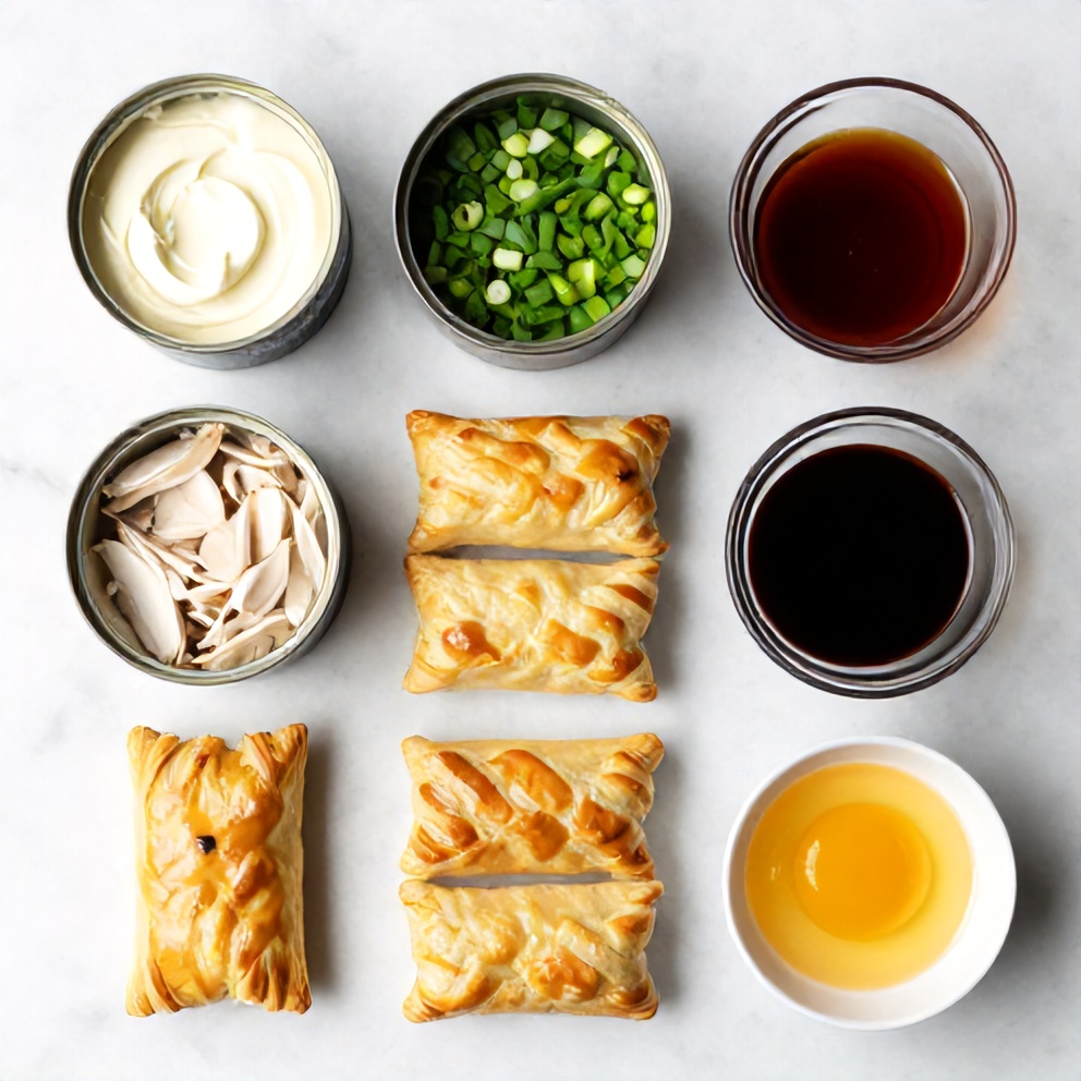 Raw ingredients for Crab Rangoon Pinwheels on a marble surface